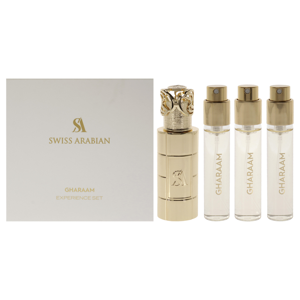Gharaam by Swiss Arabian 4 Pc Mini Gift Set 3 x 10ml Perfume Spray, 1 Metal Case